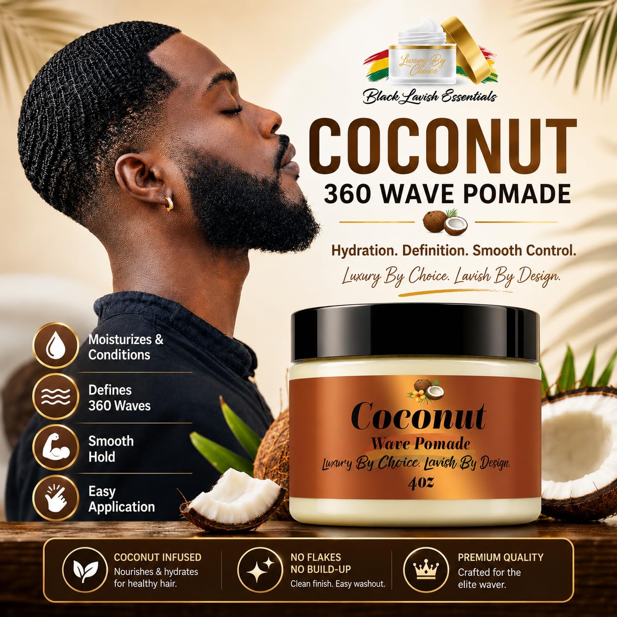 Black Lavish Essentials Ultra-Smooth 360 Wave Pomade, 4oz Coconut Hair Butter, Strong Hold Non-Greasy Hair Styling Cream for Deep Waves, Shea Beauty & Personal Care Black Lavish Essentials