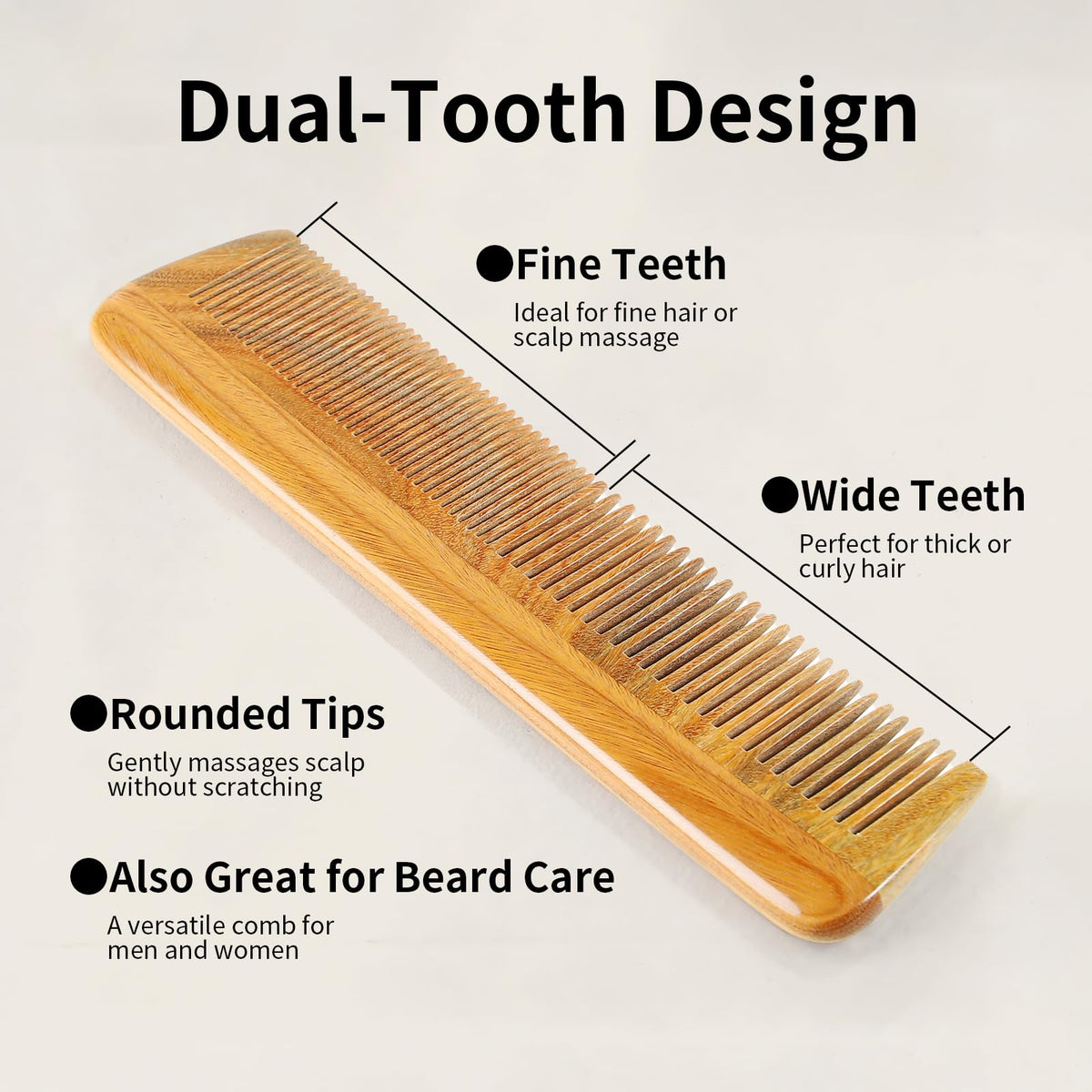 Onedor Handmade 100% Natural Green Sandalwood Wooden Comb for Men Hair, Beard, and Mustache Styling Pocket Comb With Leather Case (Long)