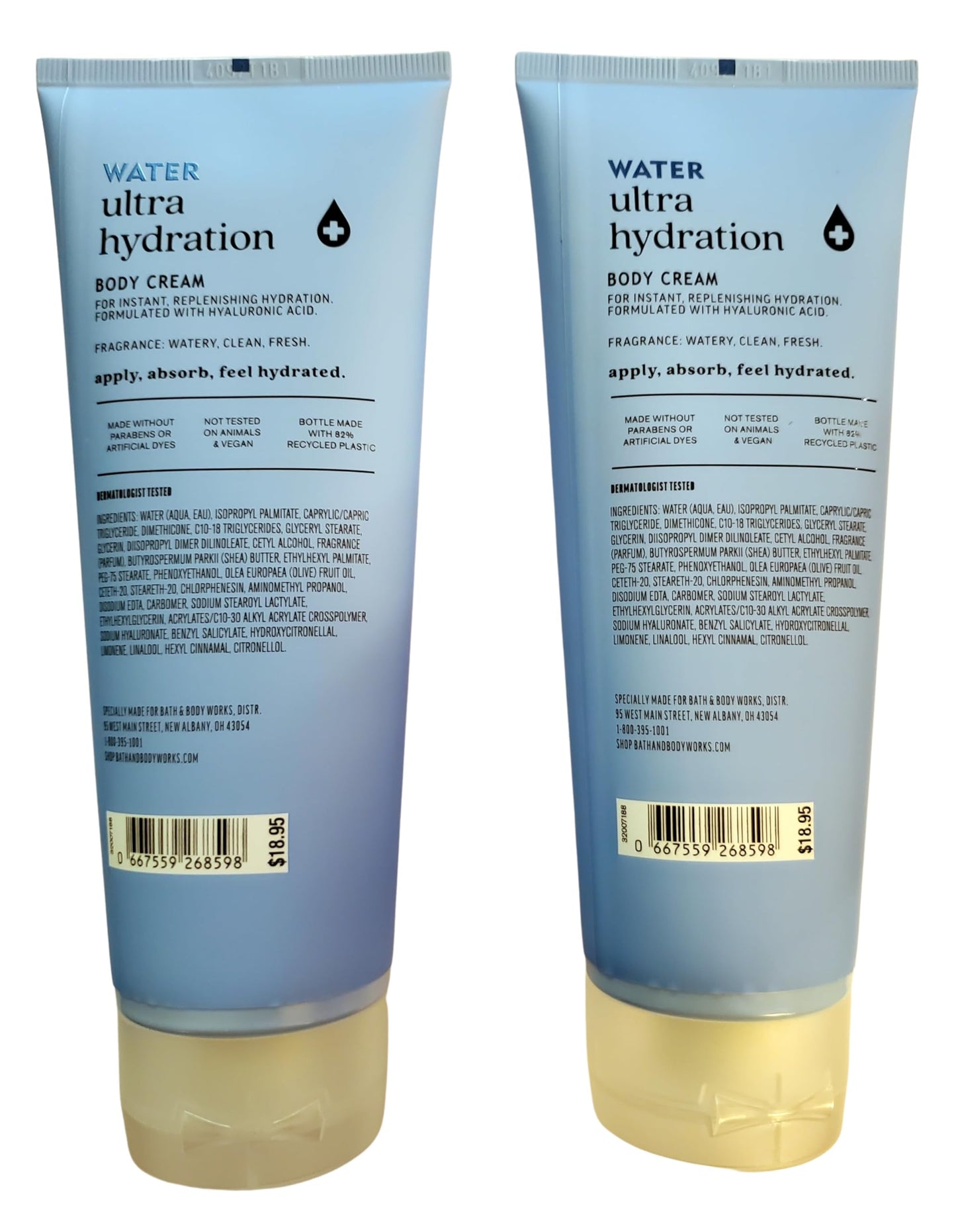 Bath & Body Works Water Ultra Hydration with Hyaluronic Acid Body Cream 8 Ounces Pack of 2 Beauty & Personal Care Bath & Body Works