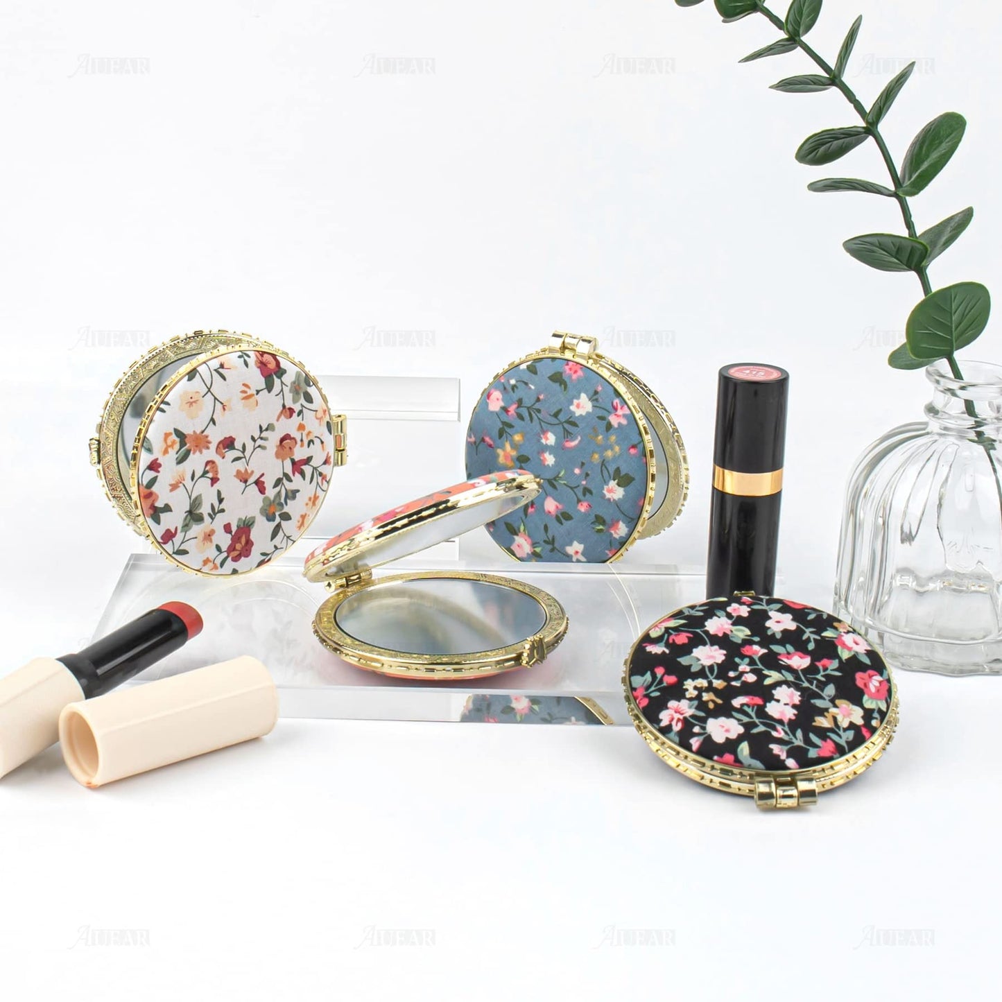 AUEAR, 4 Pack Retro Floral Makeup Compact Small Pocket Purse Mirrors Beauty Handheld Folding Portable Travel for Women Lady Beauty & Personal Care AUEAR
