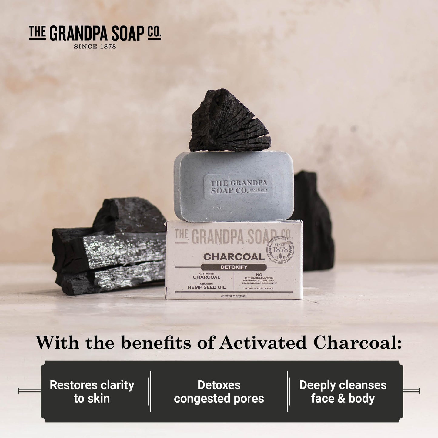 The Grandpa Soap Company Charcoal Bar Soap - With Activated Charcoal Hemp Seed and Mint Oil, Detoxifies, Draws Out Dirt and Toxins, Clear Congested Beauty & Personal Care The Grandpa Soap Company