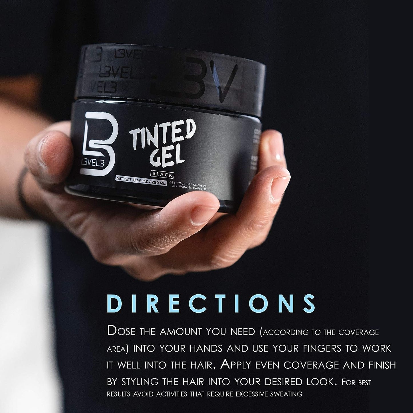 L3 Level 3 Black Tinted Hair Gel - Cover Grays Instantly & Style with Strong Hold - Temporary Color - Adds Volume, Texture & Shine - Flake-Free Beauty & Personal Care L3