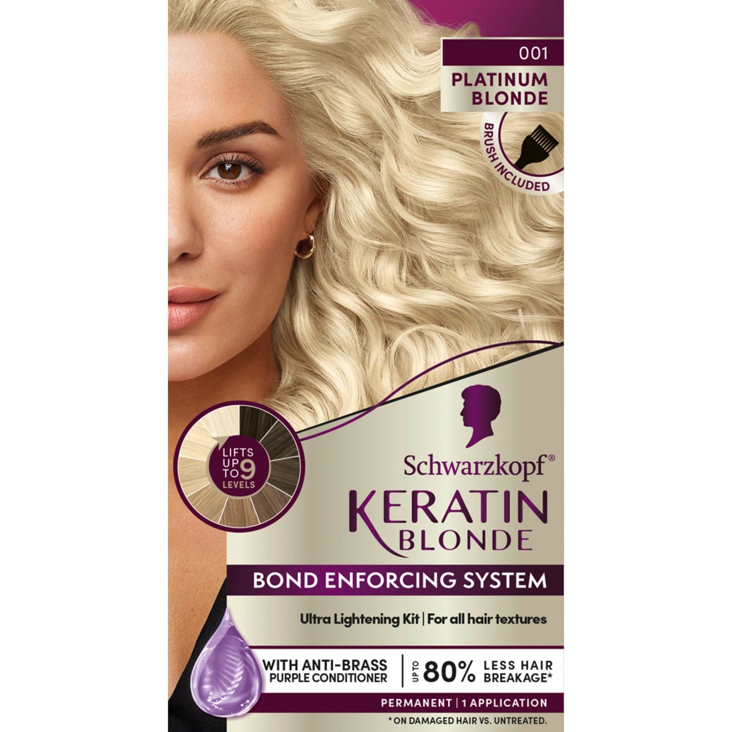 Schwarzkopf Keratin Blonde Hair Dye, 001 High Lift Platinum Blonde, Professional Quality Permanent Hair Color, Bond Enforcing System, Pre-Color Serum Beauty & Personal Care Schwarzkopf