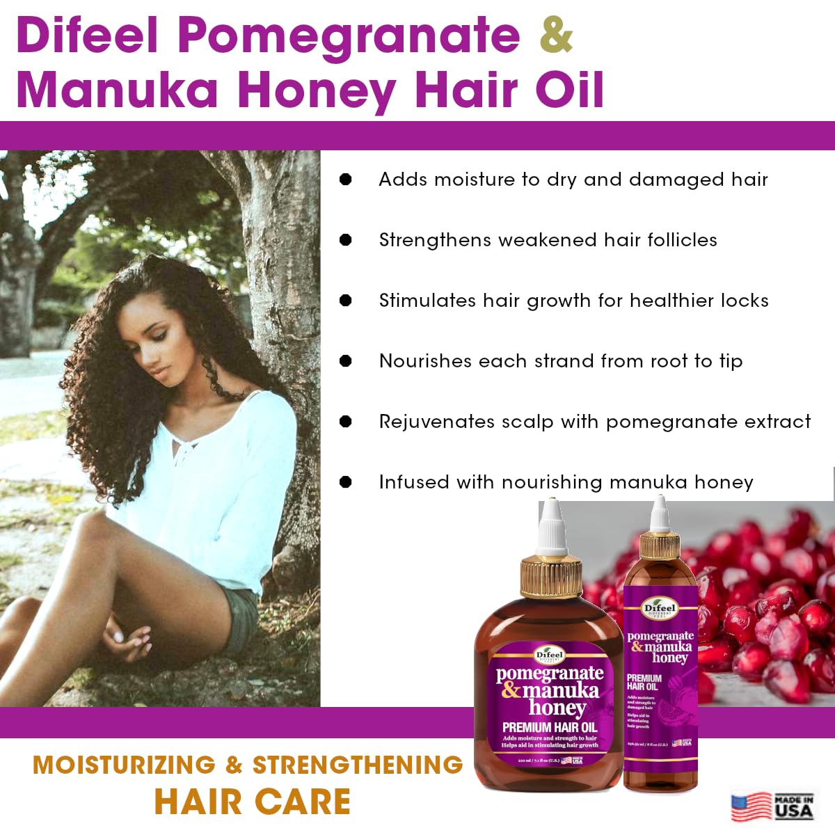 Difeel Elevated Pomegranate & Manuka Honey Premium Hair Oil 12 oz. - Growth Stimulating, Moisturizing & Strengthening Hair Oil for Dry, Damaged Hair Beauty & Personal Care Difeel