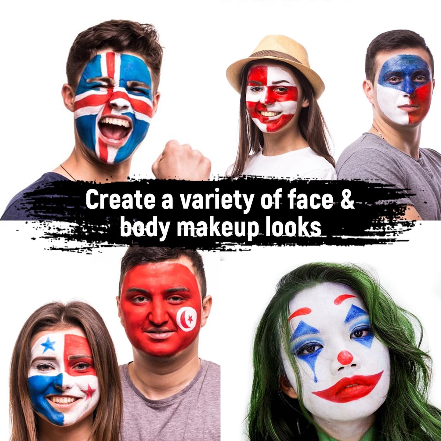 Red White Blue Face Paint - 3 Colors 12g USA American Flag Patriotic Stripe Fan Brush Stick, Face and Body Paint for 4th of July Independence Day Beauty & Personal Care Paezm