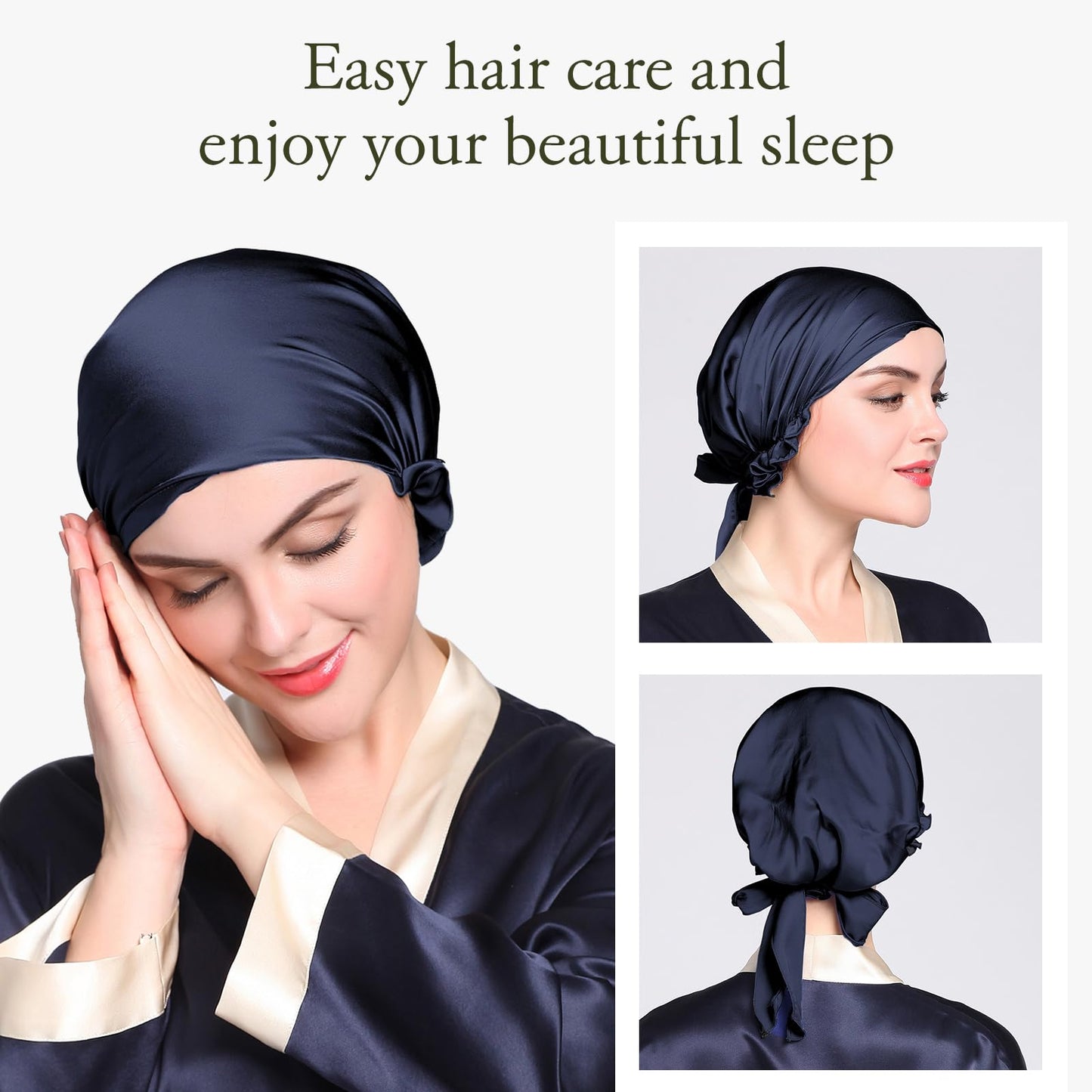 LilySilk Silk Bonnet for Sleeping Womens Sleep Cap 100% 19MM Mulberry Silk for Long Curly Hair Adjustable Stretchy Navy Blue Beauty and Personal Care LilySilk