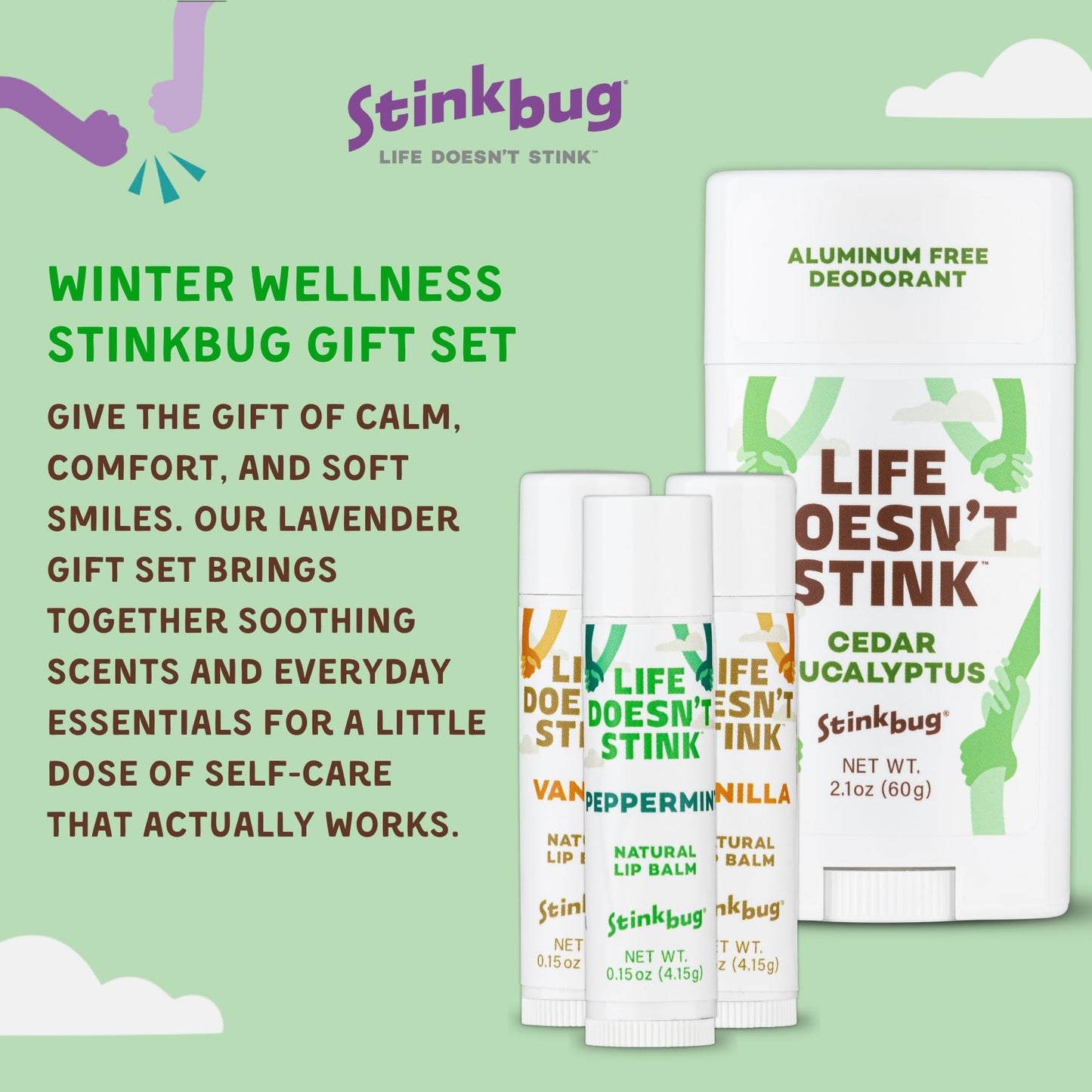 Stinkbug Naturals Organic Aluminum Free Deodorant Stick with Lip Balm, Jojoba Oil, Coconut Oil and Cocoa Butter (Includes 1 Natural Cedar Eucalyptus Beauty and Personal Care Stinkbug
