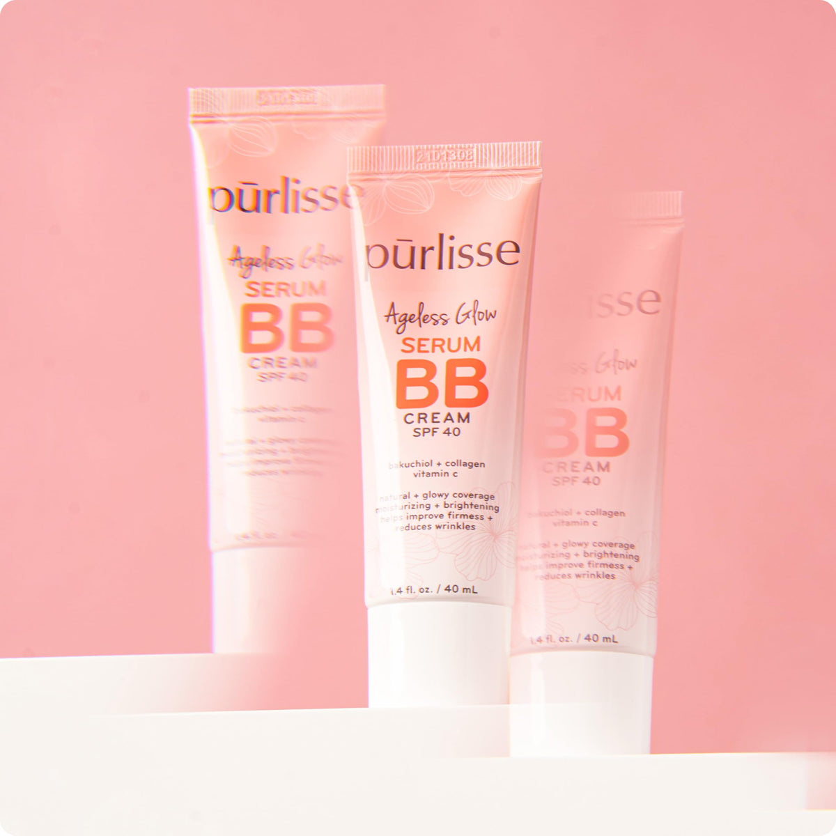 p?rlisse Ageless Glow Serum BB Cream SPF 40 - Glowy Tinted Moisturizer with SPF - Korean Skin Care Formula with Vitamin C & Bakuchiol to Firm,