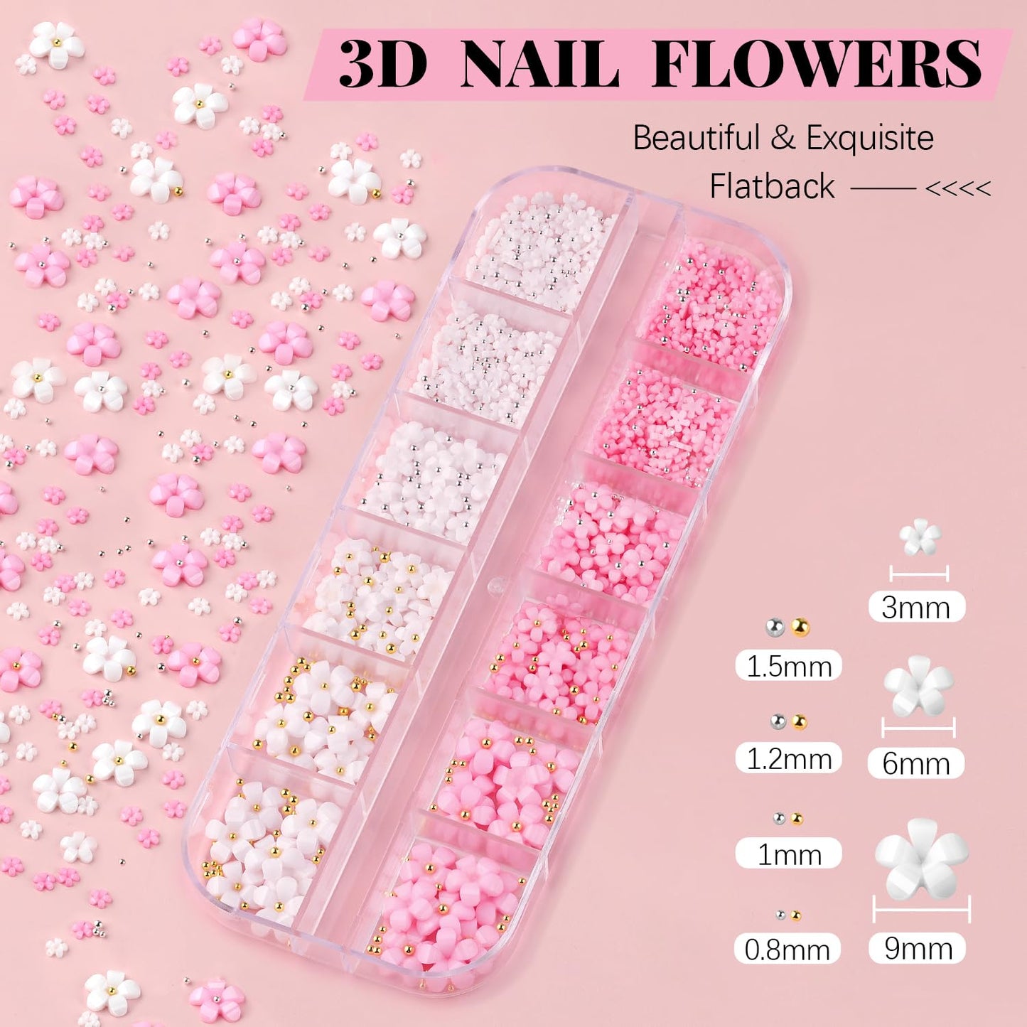 3D Flowers Nail Charms and Gems with Nail Rhinestone Glue Gel, Cute Colorful Acrylic 3D Flowers for Nails with Caviar Beads, Rhinestones for Nails Beauty & Personal Care BELLEBOOST