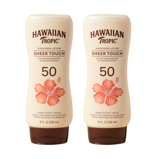 Hawaiian Tropic Sheer Touch Ultra Radiance Lotion Sunscreen SPF 50, 8 Fl Oz Twin Pack, Hawaiian Tropic Sunscreen SPF 50, Sunblock, Oxybenzone Free Beauty & Personal Care Hawaiian Tropic