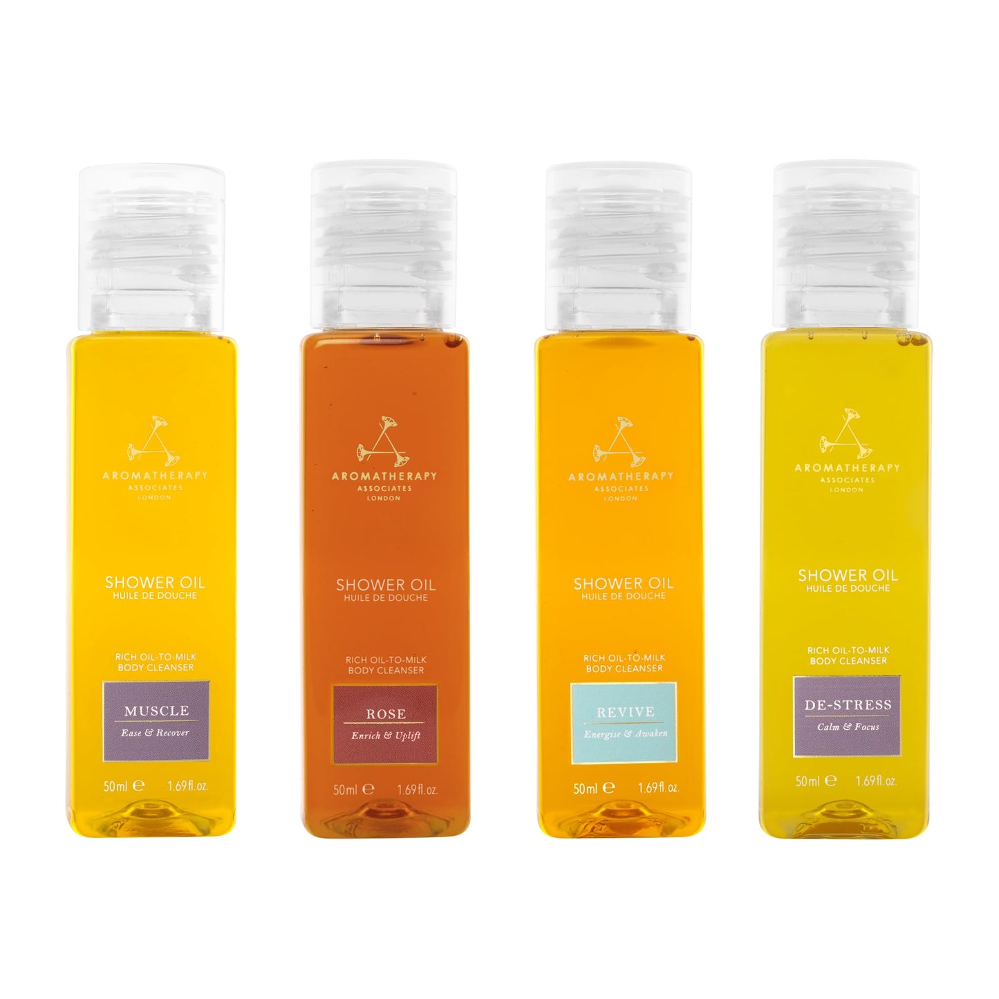 Aromatherapy Associates Mini Shower Oil Travel & Discovery Collection. 4 Premium Shower Oils (50ml each) and Handy Travel Case. Includes Revive Beauty and Personal Care Aromatherapy Associates