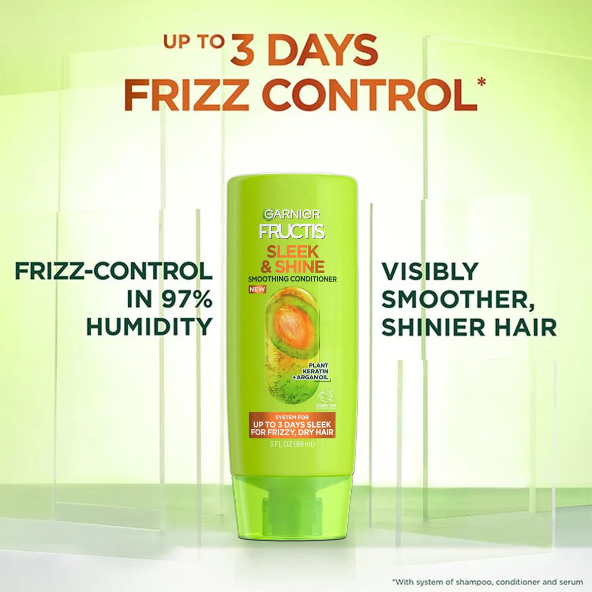 Garnier Fructis Sleek & Shine Travel Conditioner, 3 Pack, Smoothing Fortifying Conditioner, Long Lasting Frizz Control for Dry Unmanageable Hair,