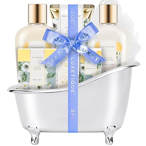 Spa luxetique Bath and Body Gifts for Women 8pcs Jasmine Scented Spa Sets with Bubble Bath Gift Baskets for Women Mother's Day Gifts for Mom Beauty & Personal Care spa luxetique