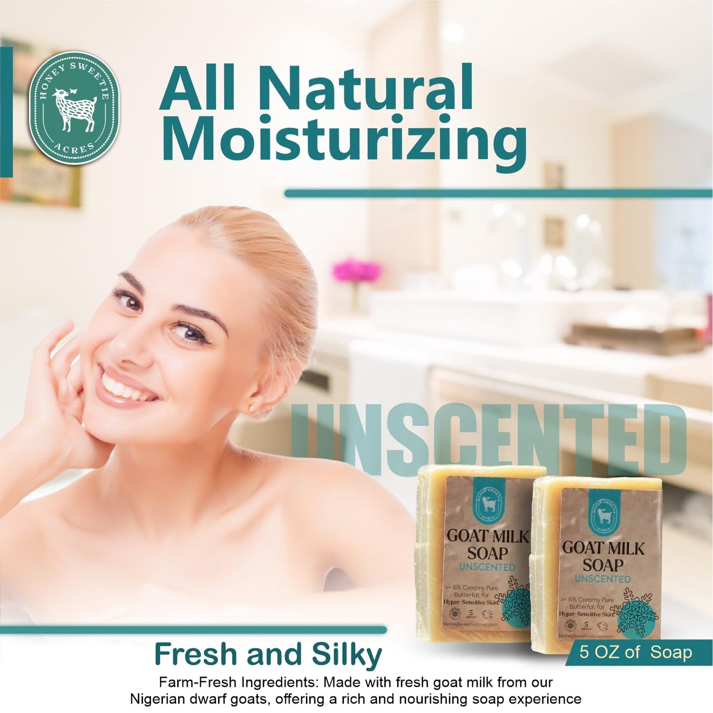 Honey Sweetie Acres 2-Pack Unscented Goat Milk Soap - Handmade 5 oz Bar, Made with Natural Ingredients, Moisturizing & Gentle, Made in the USA Beauty & Personal Care Honey Sweetie Acres