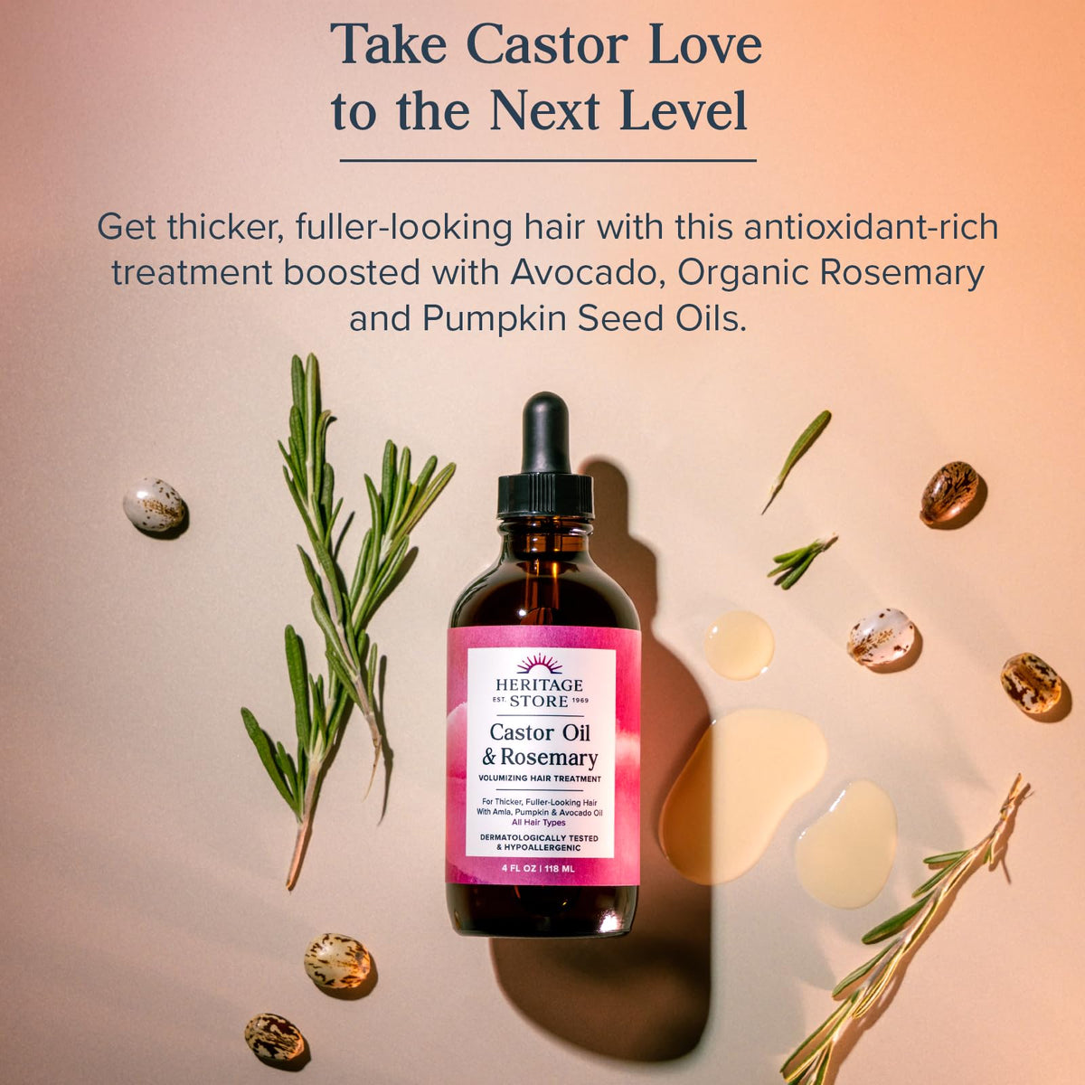 HERITAGE STORE Castor Oil and Rosemary Volumizing Hair Treatment, 4 oz