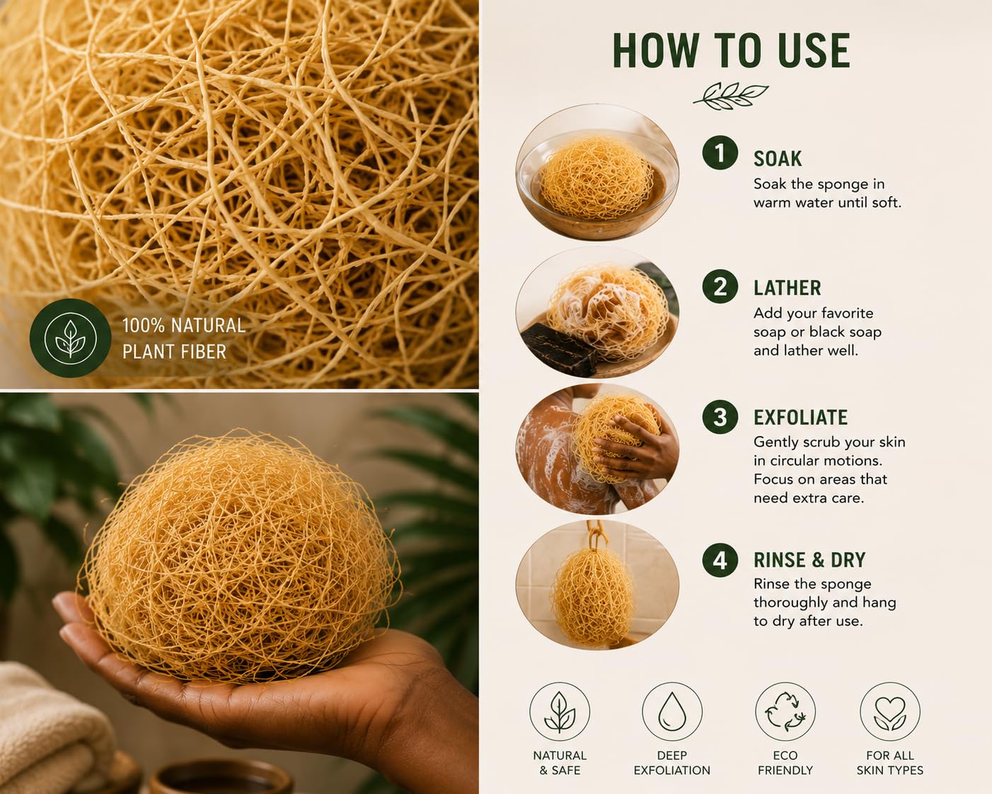 African Local Sponge for Exfoliating Bath Organic Undiluted Lofas for Shower 4 Pack Beauty and Personal Care Topnotchplace