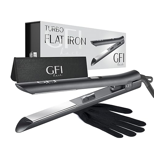 GFI Hair Straightener - Turbo Heating Element - Titanium Flat Iron - Straightens & Curls Any Hair Type - Temperature Control - Pouch & Glove Included Beauty & Personal Care GFI