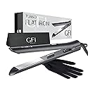 GFI Hair Straightener - Turbo Heating Element - Titanium Flat Iron - Straightens & Curls Any Hair Type - Temperature Control - Pouch & Glove Included Beauty & Personal Care GFI