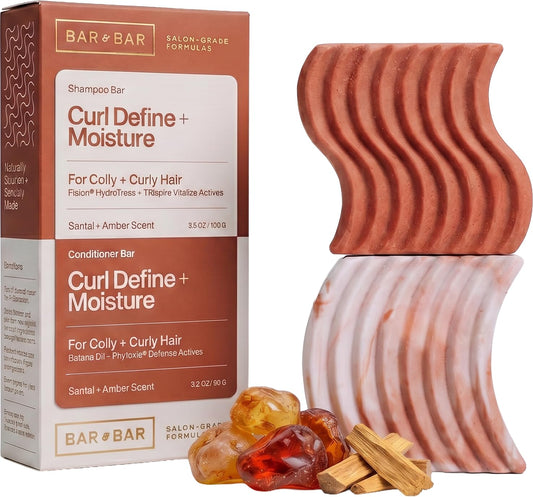 Bar and Bar Shampoo and Conditioner Bar Set - Curl Define + Moisture - Curl-Enhancing Solid Hair Care Duo - Curly Hair - Hydration - Santal & Amber Beauty & Personal Care Bar and Bar
