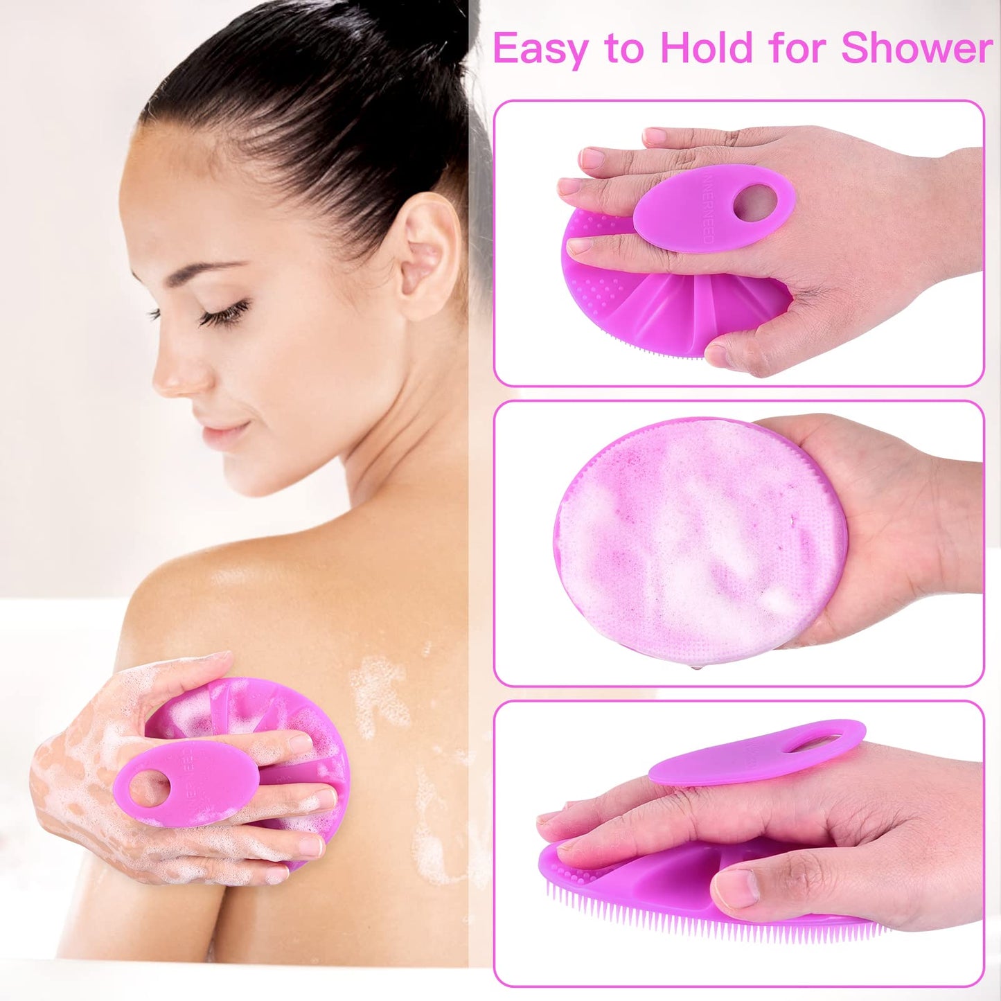 INNERNEED Food-Grade Soft Silicone Body Cleansing Brush Shower Scrubber, Gentle Exfoliating and Massage for All Kinds of Skin (Purple+Dark Green) Beauty & Personal Care INNERNEED