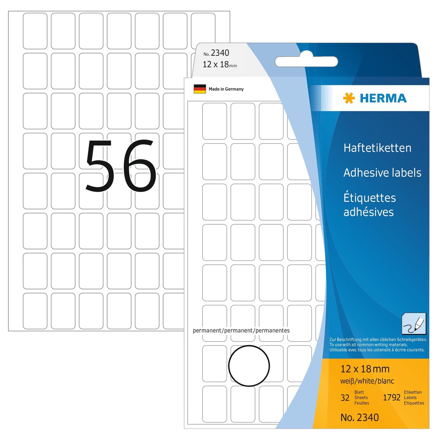 HERMA Multi Purpose Labels, 56 Labels per Sheet, 32 Sheets, 12 x 18 mm, 1792 Labels, Self Adhesive Mini Labels Stickers, Blank Sticky Labels Beauty and Personal Care HERMA