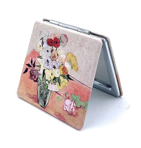 Aeisage Small Purse Mirror Van Gogh Japanese Vase with Roses and Anemones Mirror Floral Compact Mirror Bridesmaid Mirrors for Wedding Beauty & Personal Care Aeisage