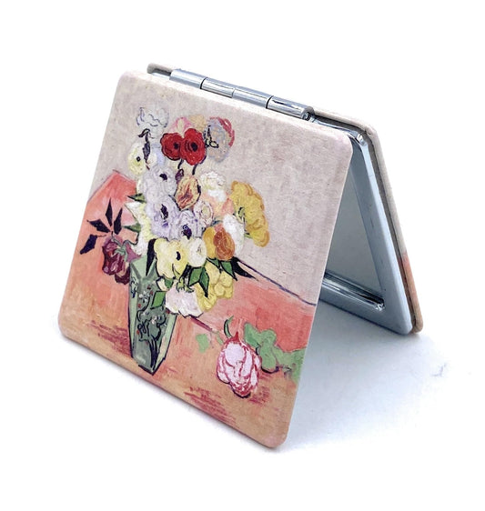 Aeisage Small Purse Mirror Van Gogh Japanese Vase with Roses and Anemones Mirror Floral Compact Mirror Bridesmaid Mirrors for Wedding Beauty & Personal Care Aeisage