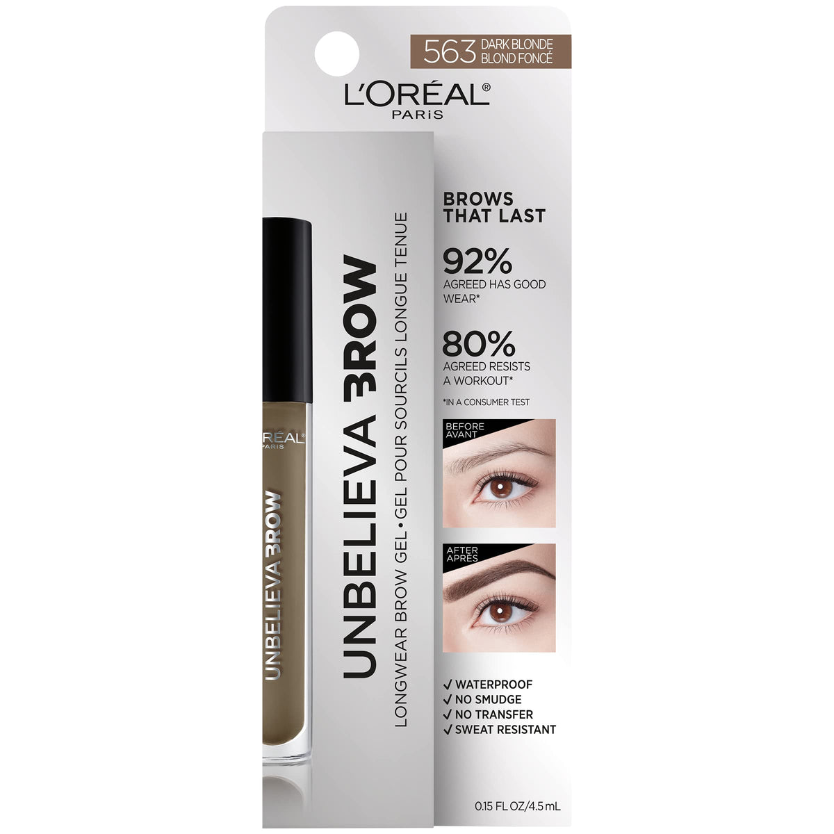 L'Oreal Paris Unbelieva-Brow Longwear Waterproof Tinted Brow Gel, Smudge-resistant, Transfer- Proof, Quick Drying, Easy and quick application