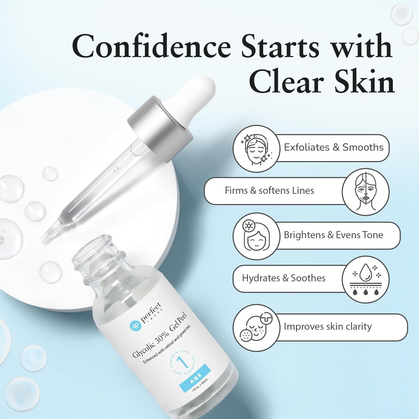 Glycolic Acid 30% Gel Peel - Enhanced with Retinol and Green Tea Extract (Professional Chemical Peel)- 1 fl oz 30mL Beauty & Personal Care Perfect Image