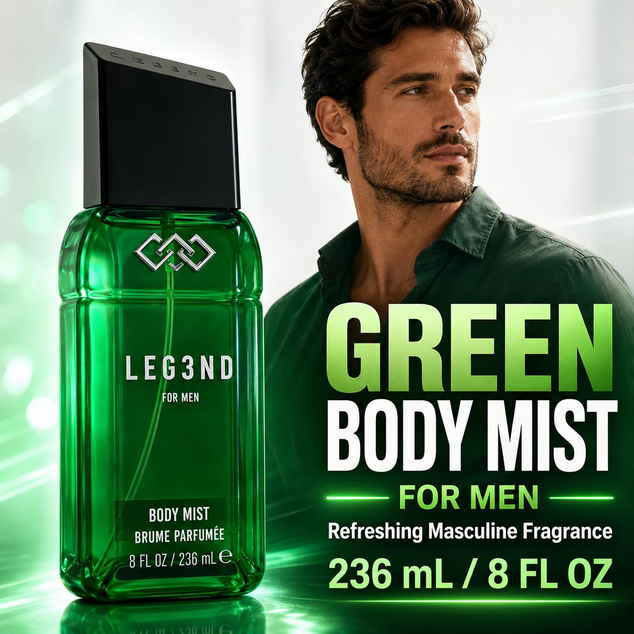 LEG3ND Body Mist for Men - Green, 8 FL OZ (236ml) | Long-Lasting Fresh Masculine Fragrance Spray with Natural Essential Oils | Everyday Body Spray Beauty & Personal Care LEG3ND