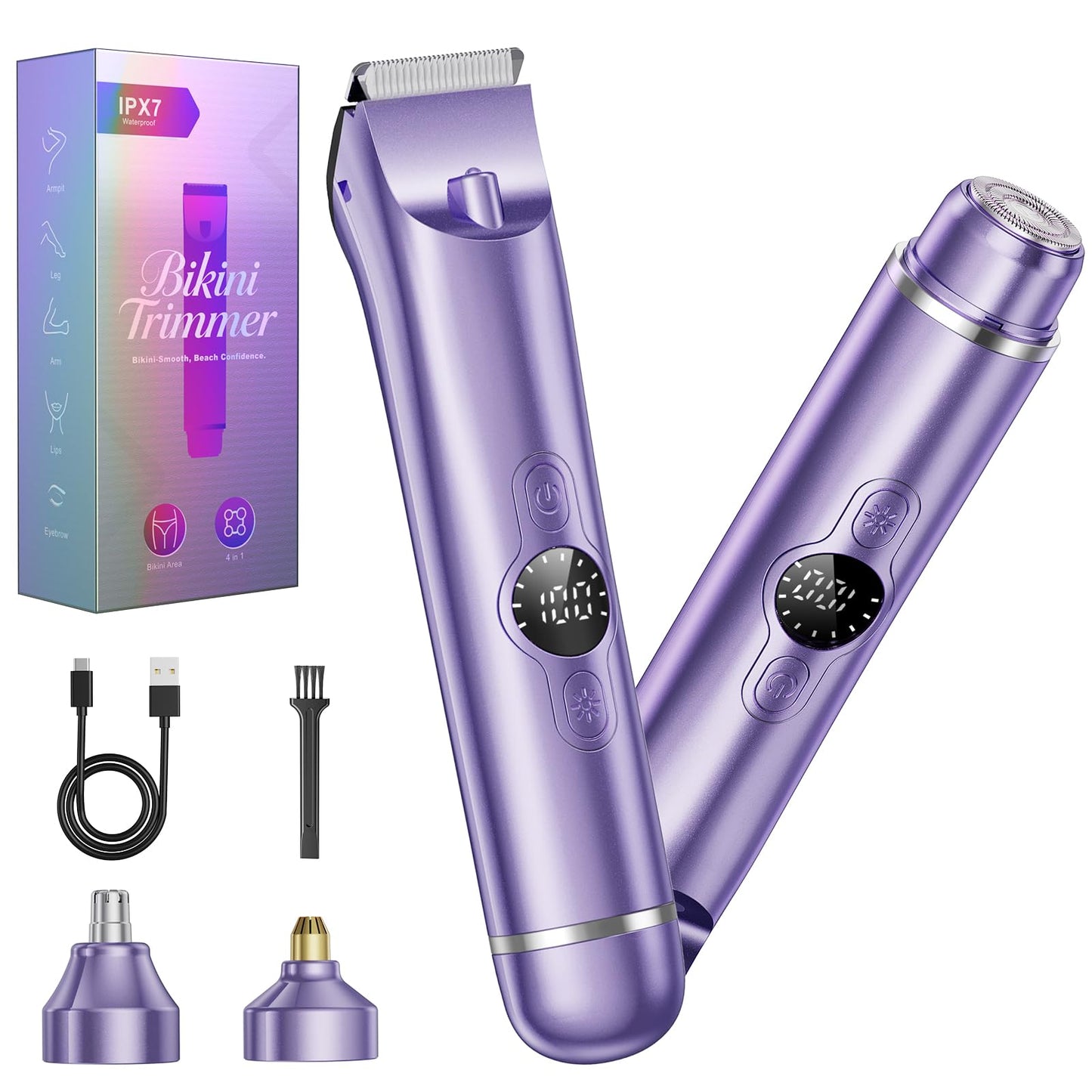 4 in 1 Bikini Trimmer for Women, Electric Razors for Women - Dual Head, Wet & Dry Use Pubic Body Hair Trimmer Electric Shavers, Rechargeable Womens Beauty and Personal Care WEQOEE