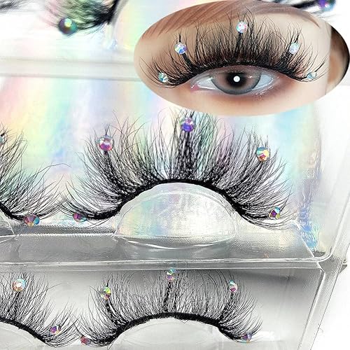 FQNing Mink Lashes with Glitter Rhinestones Cute Popular Eyelashes Sparkle Dramatic Style 4 Pairs (AF08crystal) Beauty & Personal Care FQNing