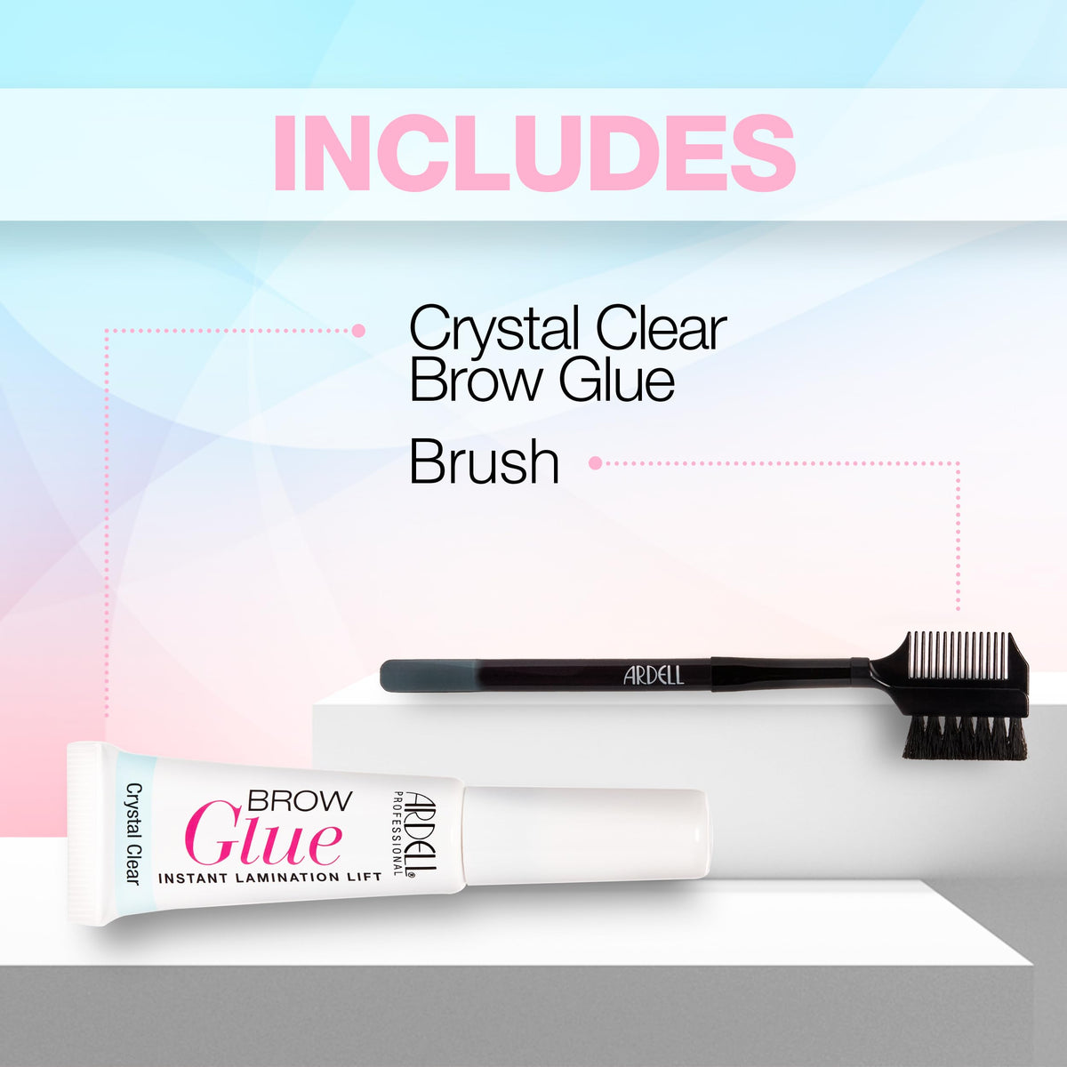 Ardell Brow Glue Crystal Clear - Instant Lamination Brow Gel with Styling Brush, All-Day Extreme Hold Eyebrow Gel Clear for Fluffy, Defined Brows,