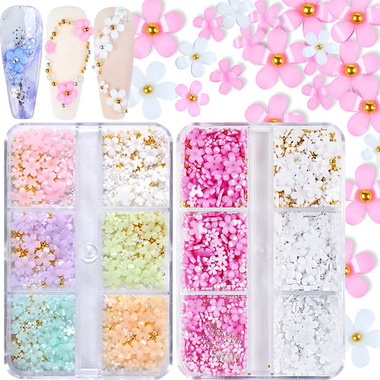 3D Flower Nail Charms, 2 Boxes 3D Acrylic Flower Nail Art Charms and Gems White Pink Mixed Cherry Blossom Spring Rhinestones Acrylic Nail Supplies Beauty & Personal Care Qdsuh
