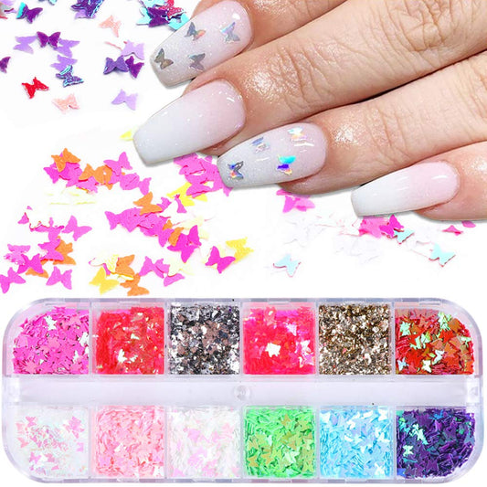 12 Colors Butterfly Glitter Nail Sequins Holographic 3D Nail Art Flakes Colorful Confetti Glitter Sticker,Nail Art Design Makeup DIY Decoration Beauty & Personal Care Qdsuh