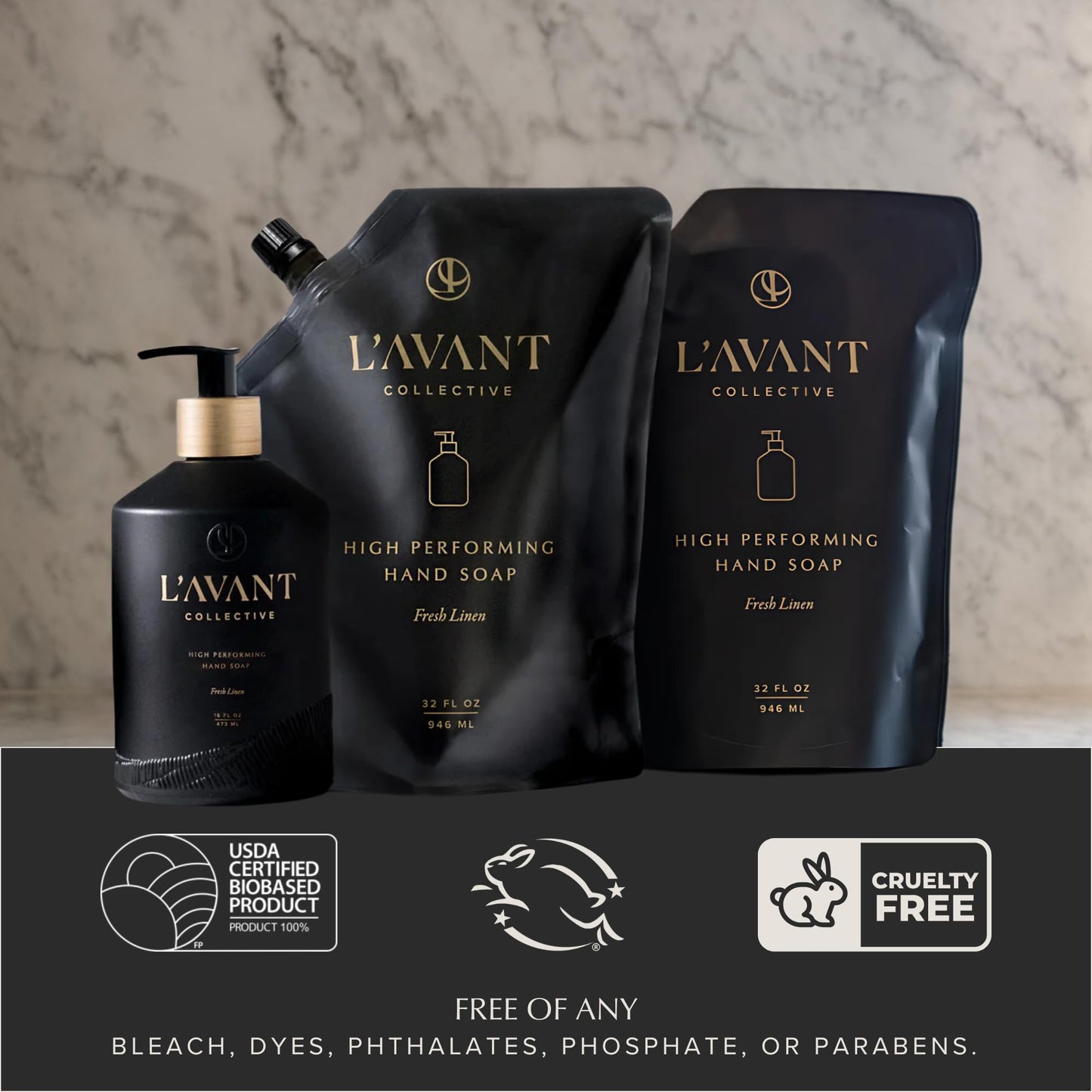 L'AVANT Collective Natural Luxury Hand Soap Refill | Plant-Based, Non-Toxic & Moisturizing, Refill for Glass Bottle, 32 Fl Oz | Fresh Linen Beauty & Personal Care L'AVANT Collective