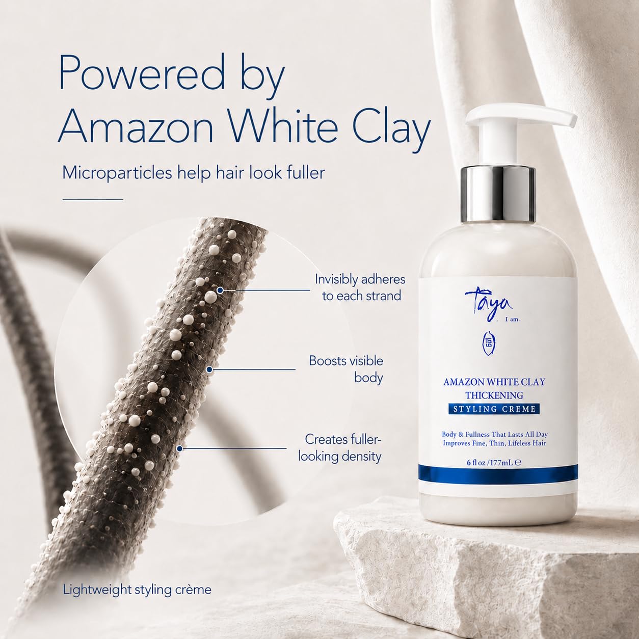 Taya Amazon White Clay Thickening Crème - Weightless Styling Cream for Fuller Hair - Sulfate and Paraben Free Natural Hair Care for Women (6 fl oz) Beauty & Personal Care TAYA I AM.
