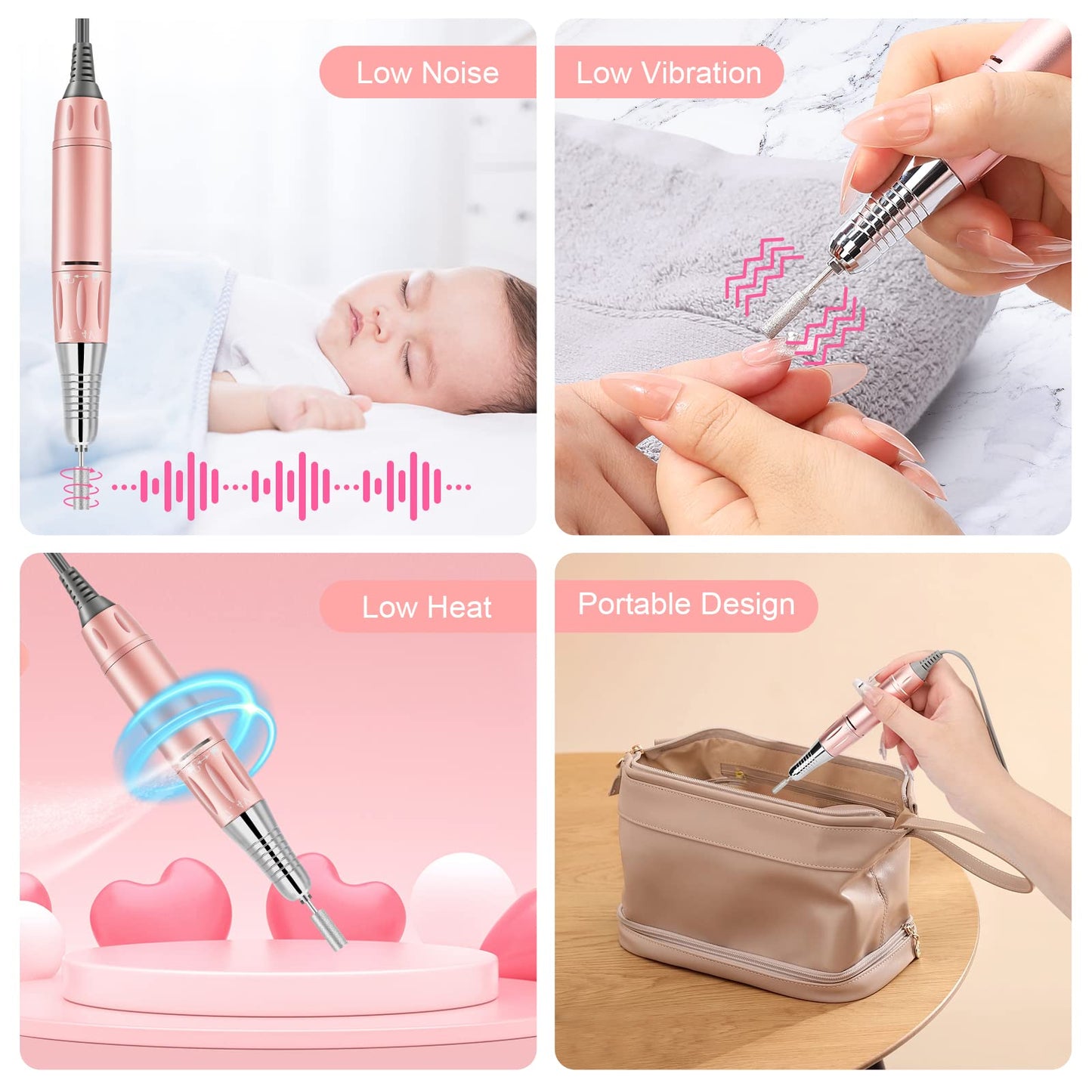 Rechargeable 35000 RPM Nail Drill, Portable Cordless Professional Electric Nail File Kit with 11 Nail Drill Bits for Acrylic, Gel Nails, Manicure Beauty & Personal Care IBDFHA