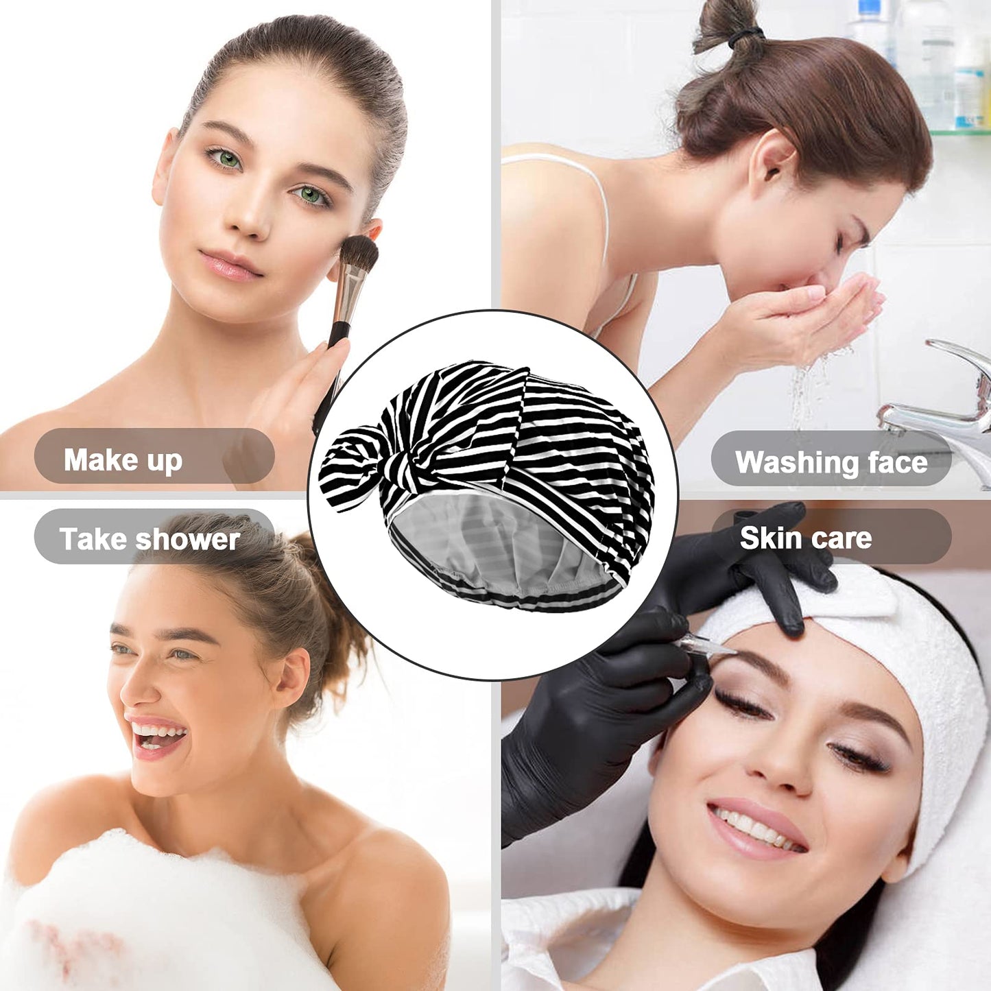 PRETFEORY Shower cap, Waterproof Reusable bonnet for Women take Shower Bathing SPA Make up Washing face (Stripe) Beauty and Personal Care PRETFEORY