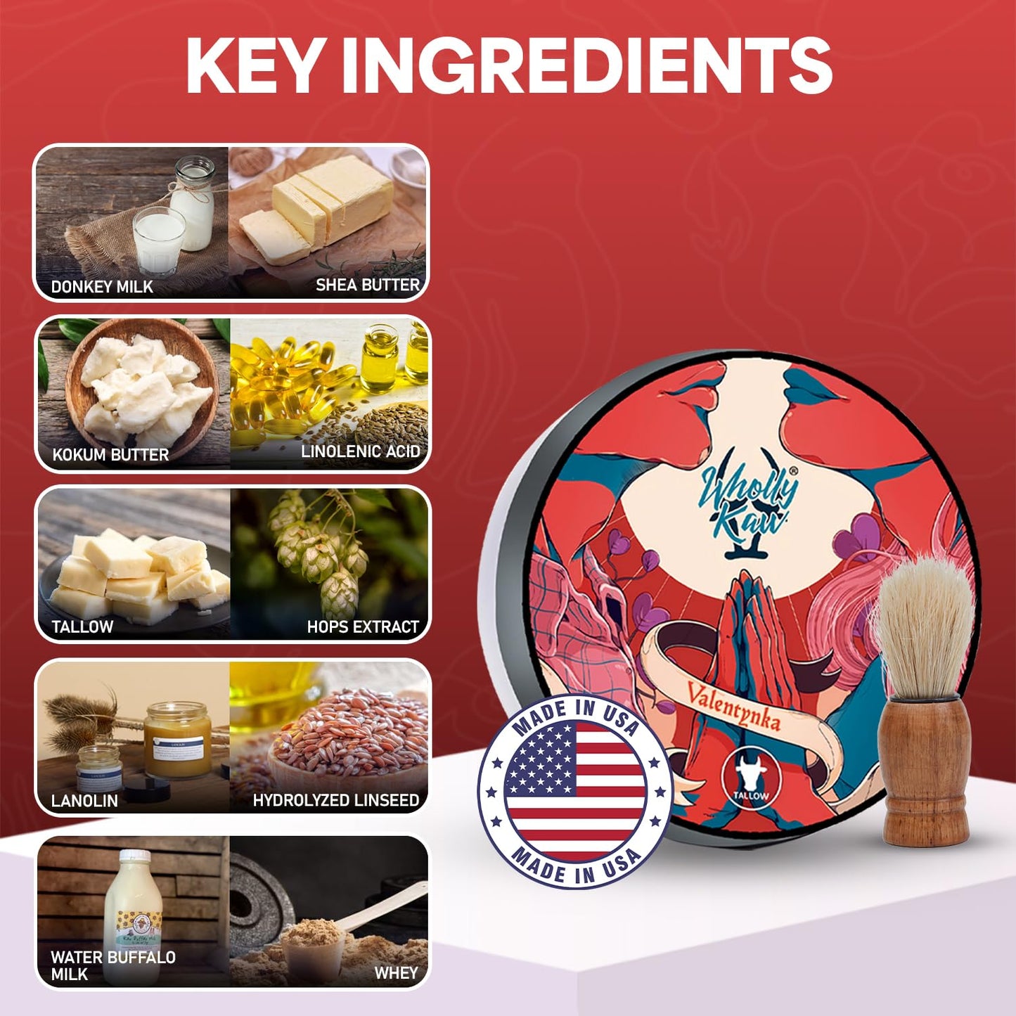 Valentynka Tallow Shaving Soap. Enriched with Donkey Milk, Water Buffalo Milk, Whey Proteins, Omega 3, Omega 6, Hops Extract. Canadian Fir, Leather Beauty and Personal Care Wholly Kaw