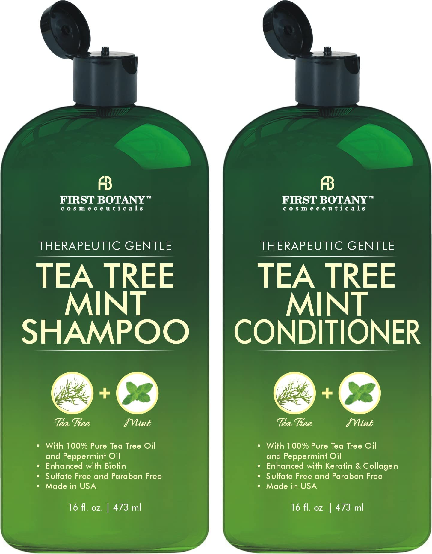 First Botany Tea Tree Mint Shampoo & Conditioner for Men & Women - Pure Tea Tree & Peppermint Oil - Fights Hair Loss, Dandruff, Lice & Itchy Scalp Beauty & Personal Care First Botany