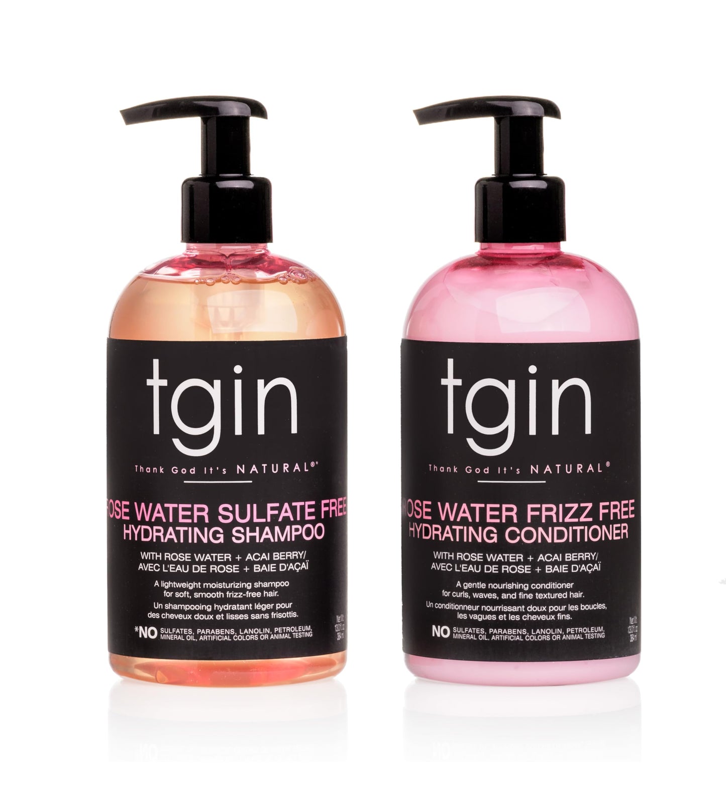 tgin Rose Water Shampoo + Conditioner Duo for Curly, Coily and Wavy Hair, Sulfate Free, with Rose Water, Acai Berries, Nourishes and Detangles Dry Beauty & Personal Care Thank God It's Natural
