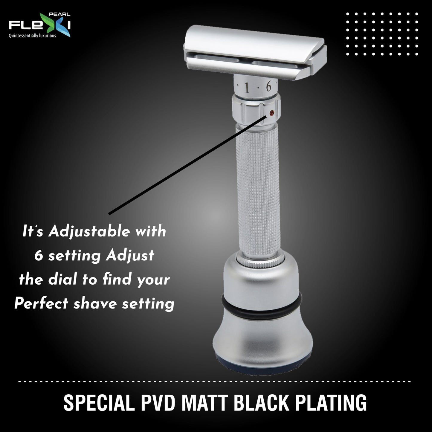 Pearl Flexi Adjustable Safety Razor Version V12 - Reusable Metal Razor made of 100% Brass - Eco Friendly Double Edge Razor for Men - Men's Shaving Beauty and Personal Care PEARL