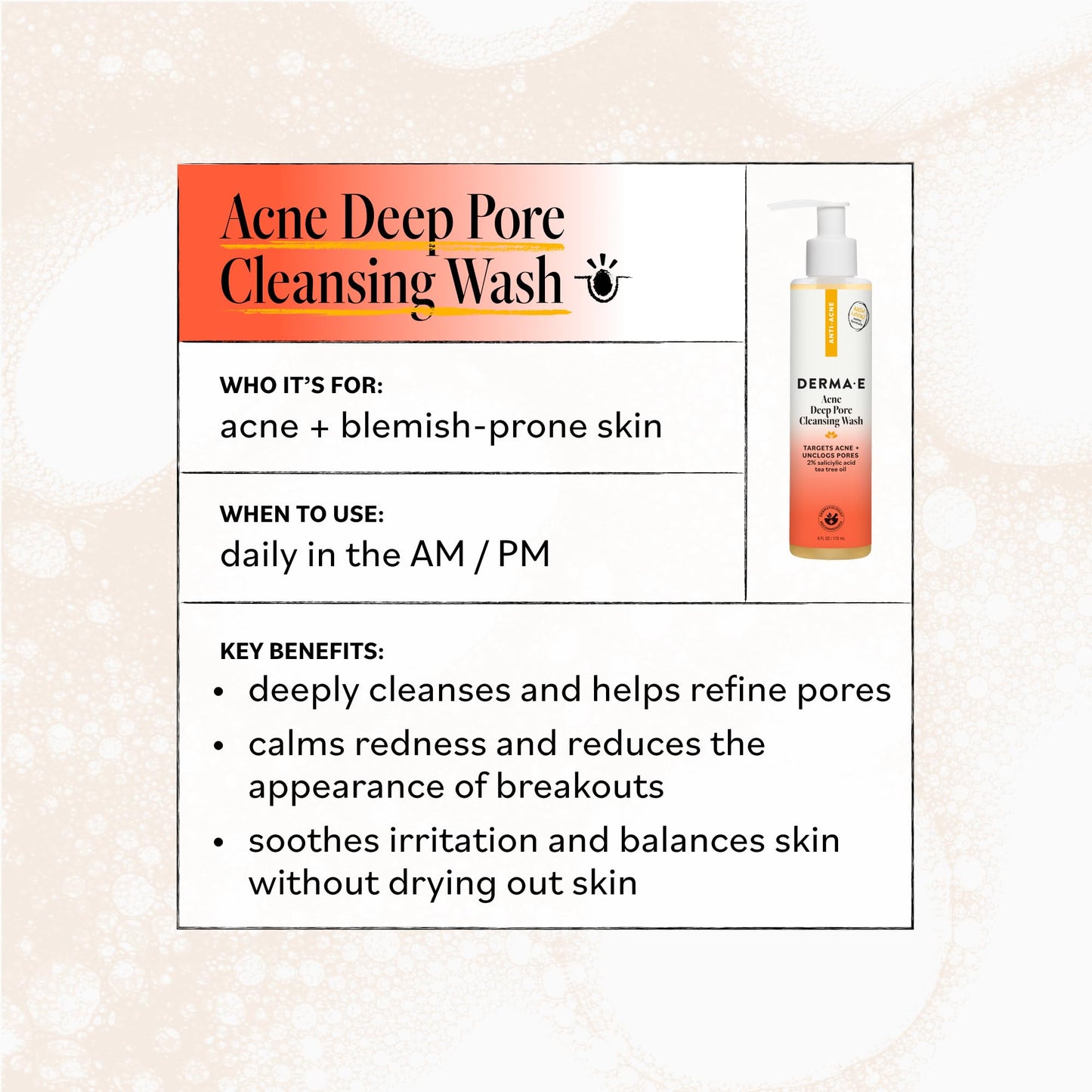 Derma E Acne Deep Pore Cleansing Wash - Blemish Control Facial Cleanser with Salicylic Acid - Gentle Oil Control Face Wash Soothes and Balances Skin Beauty & Personal Care Derma E