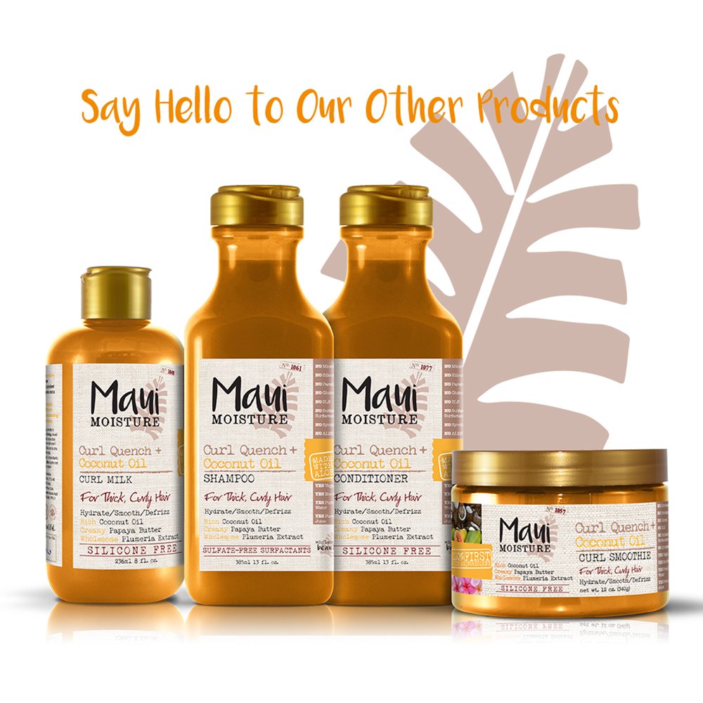 Maui Moisture Curl Quench + Coconut Oil Anti-Frizz Curl-Defining Hair Milk to Hydrate and Detangle Tight Curly Hair, Softening Leave-In Treatment,