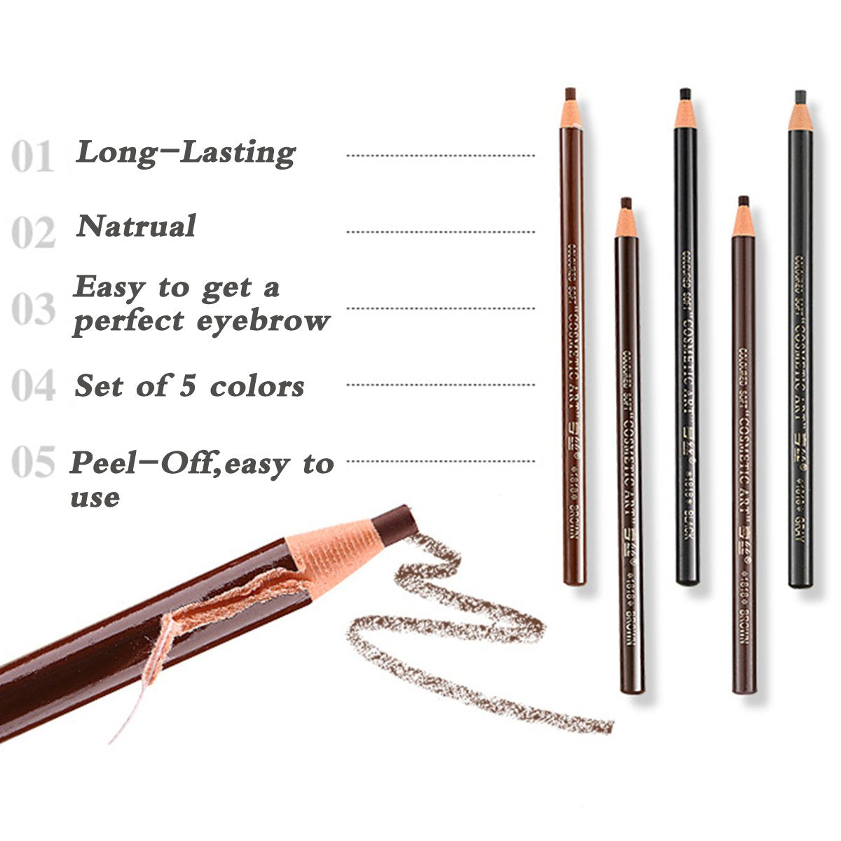 5 COLORS Set Eyebrow Pencil Drawing Eye Brow Pen Peel Off Makeup Cosmetic Beauty & Personal Care queenland