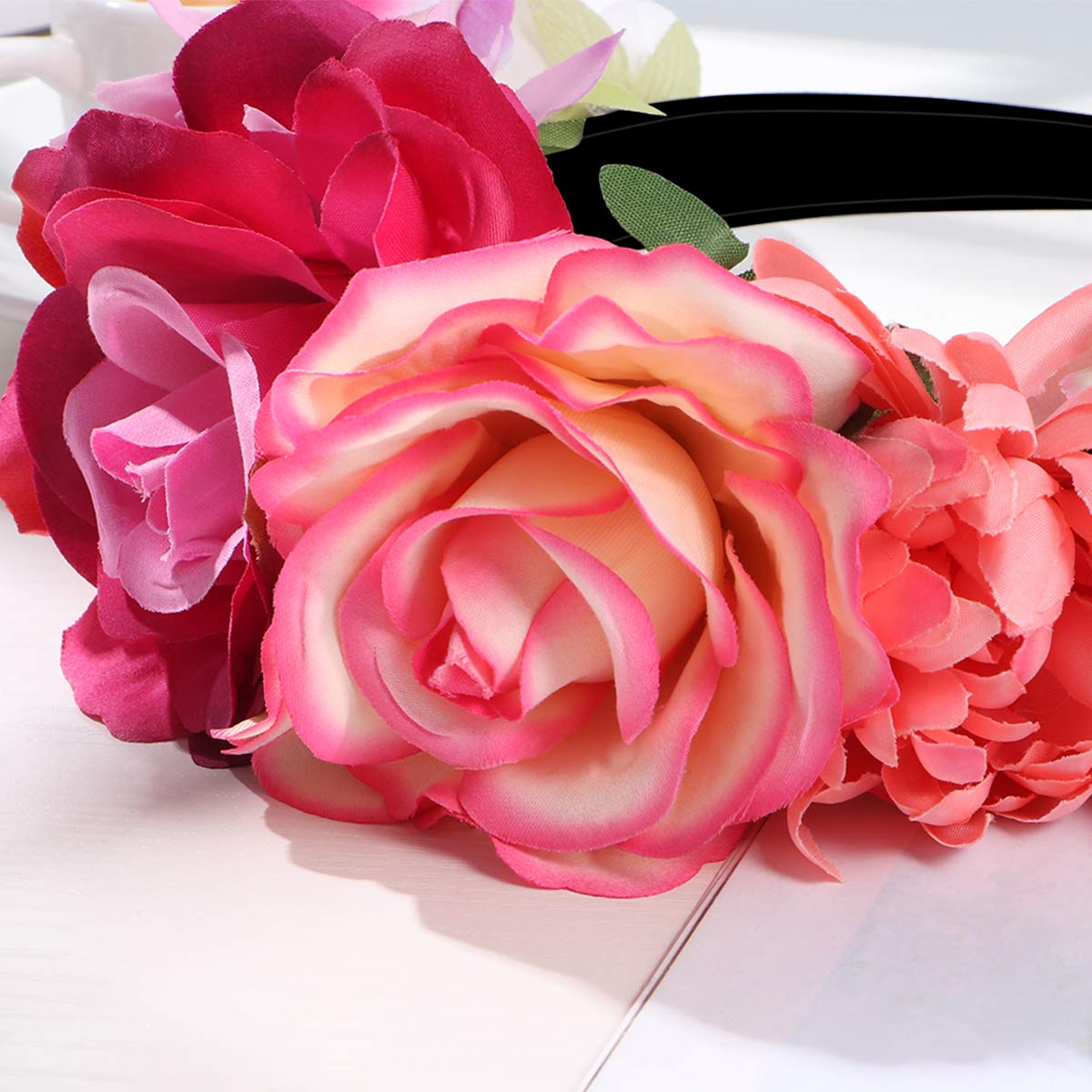 Amosfun Mexican Flower Headband Rose Flower Crown Wedding Headband Headdress for Halloween Masquerade Party Cosplay Headdress