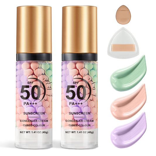 QIUFSSE 2PCS Color Correcting Primer Face Makeup with Powder Puff,Face Primer with SPF 50,Oil Control Primer Makeup,Hydrates and Moisturizes,Radiance Beauty and Personal Care QIUFSSE Default Title