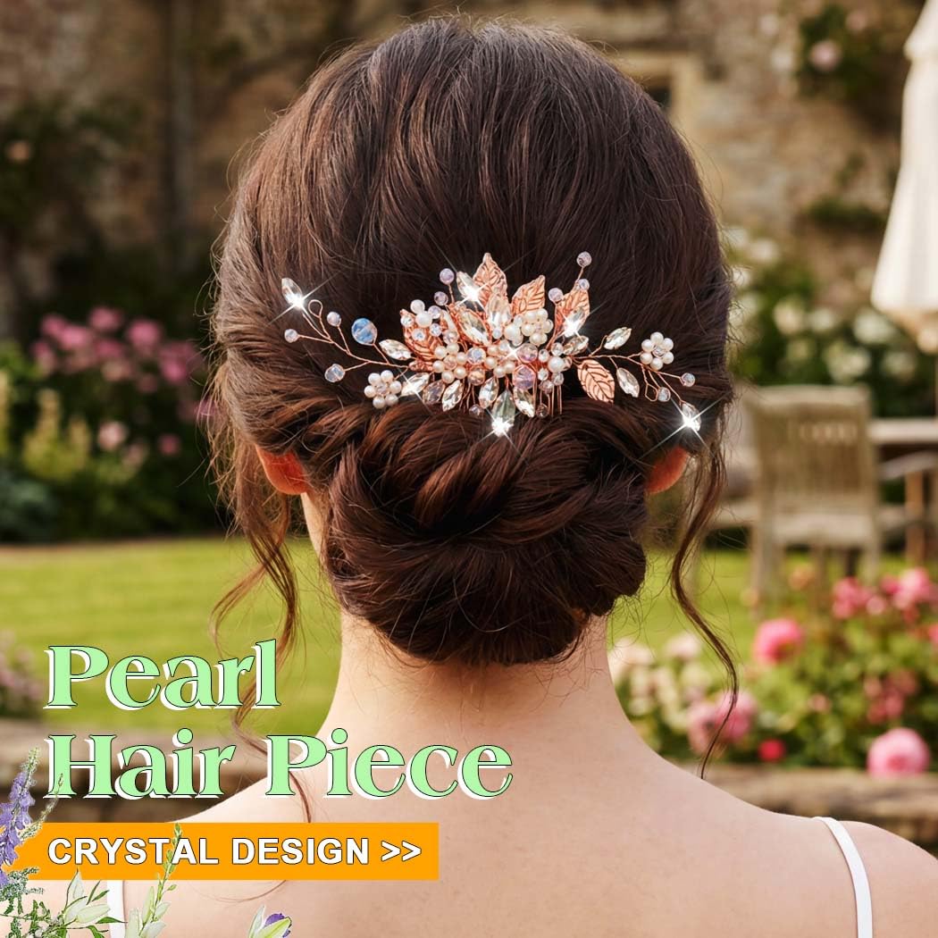 JEAIRTS Crystal Hair Comb Bridal Pearl Headpiece Wedding Hair Accessories for Women