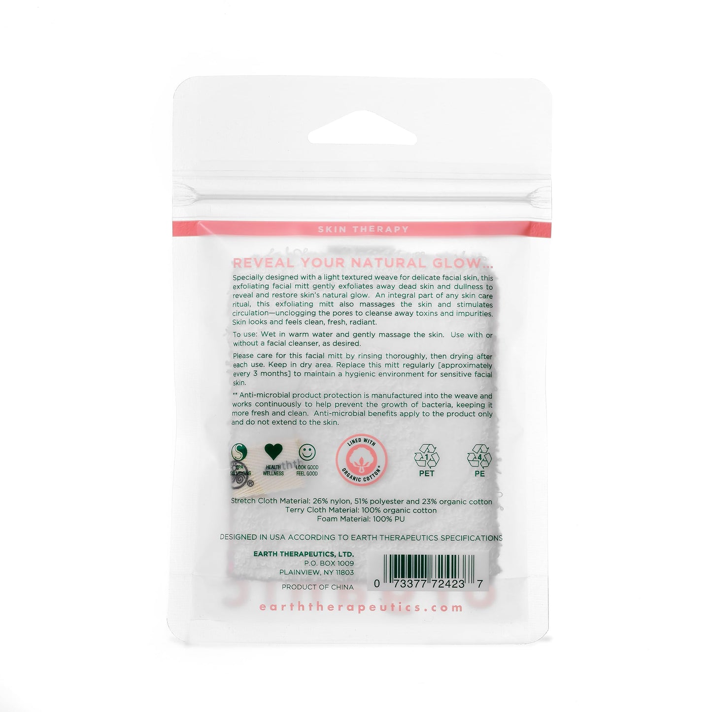 Earth Therapeutics Organic Cotton Exfoliating Facial Mitt- Pink Beauty and Personal Care Earth Therapeutics